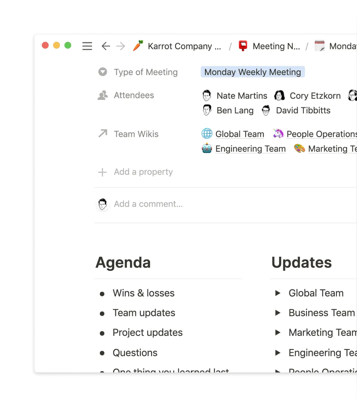 Karrot’s meeting notes keep all teams connected.