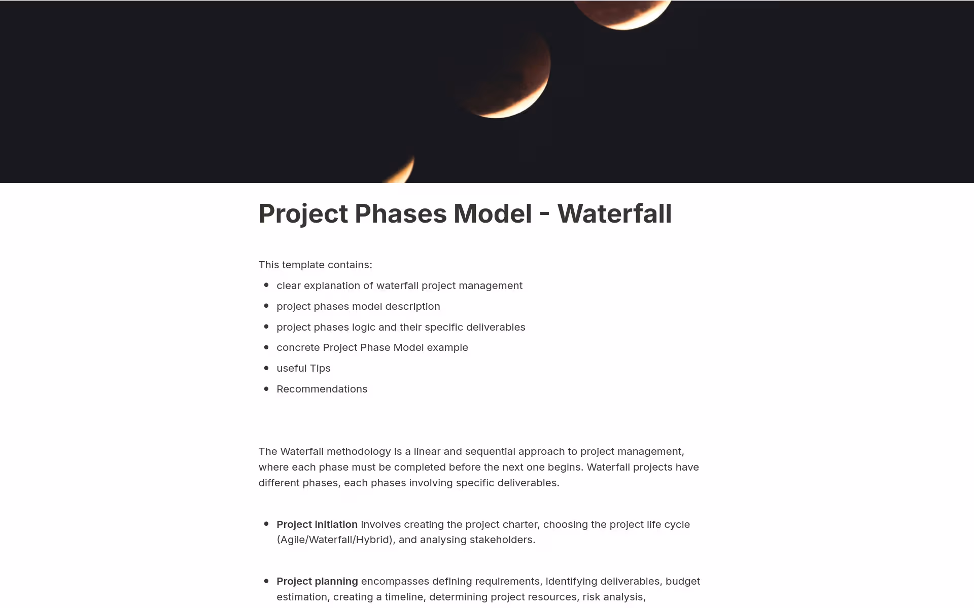 Notion Waterfall project phases model template